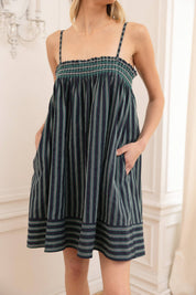 Brielle Navy Stripe Smocked Midi Dress