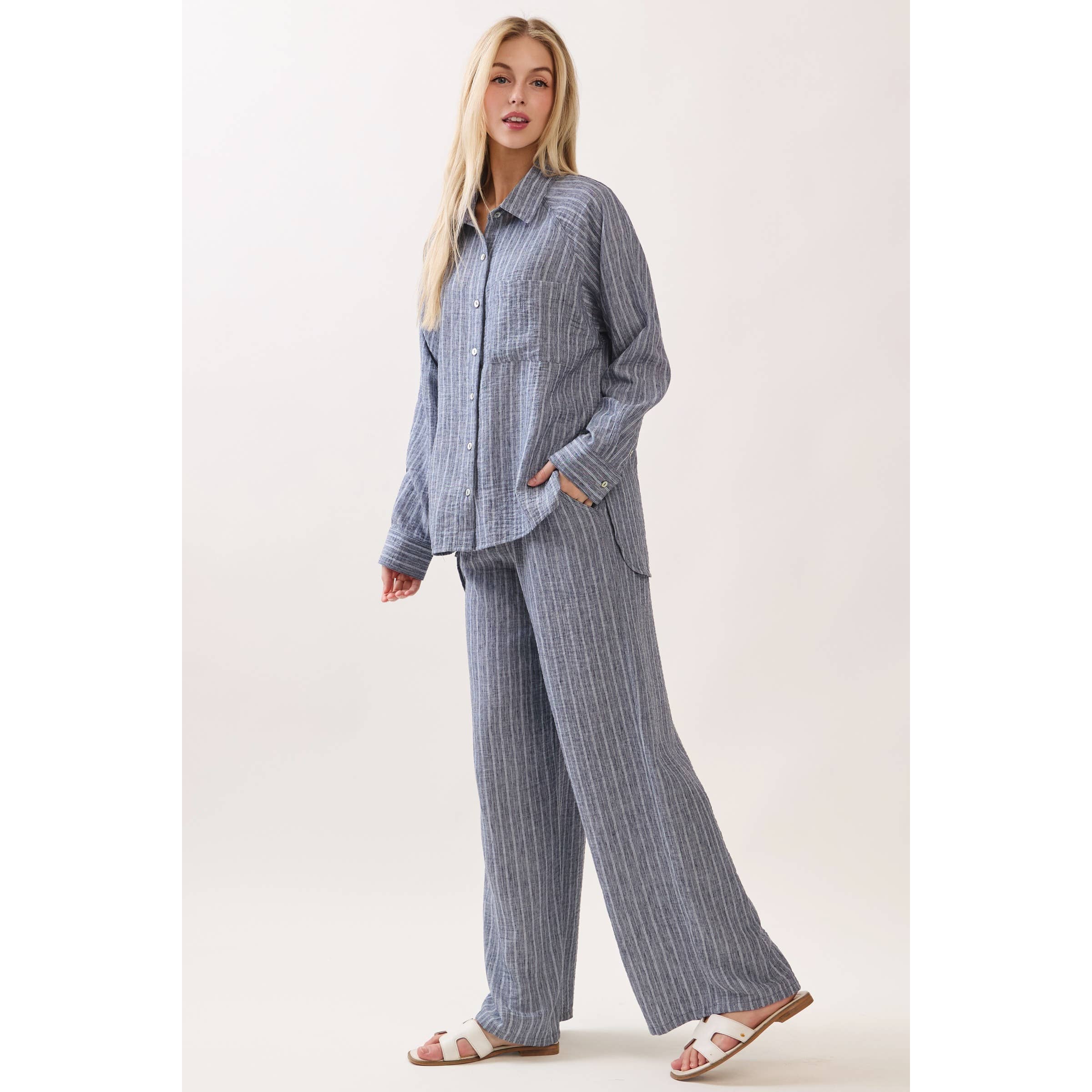 Livia Striped Tie Waist Wide Leg Pants