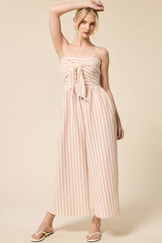 Striped Coastal Tie-Front Strapless Jumpsuit