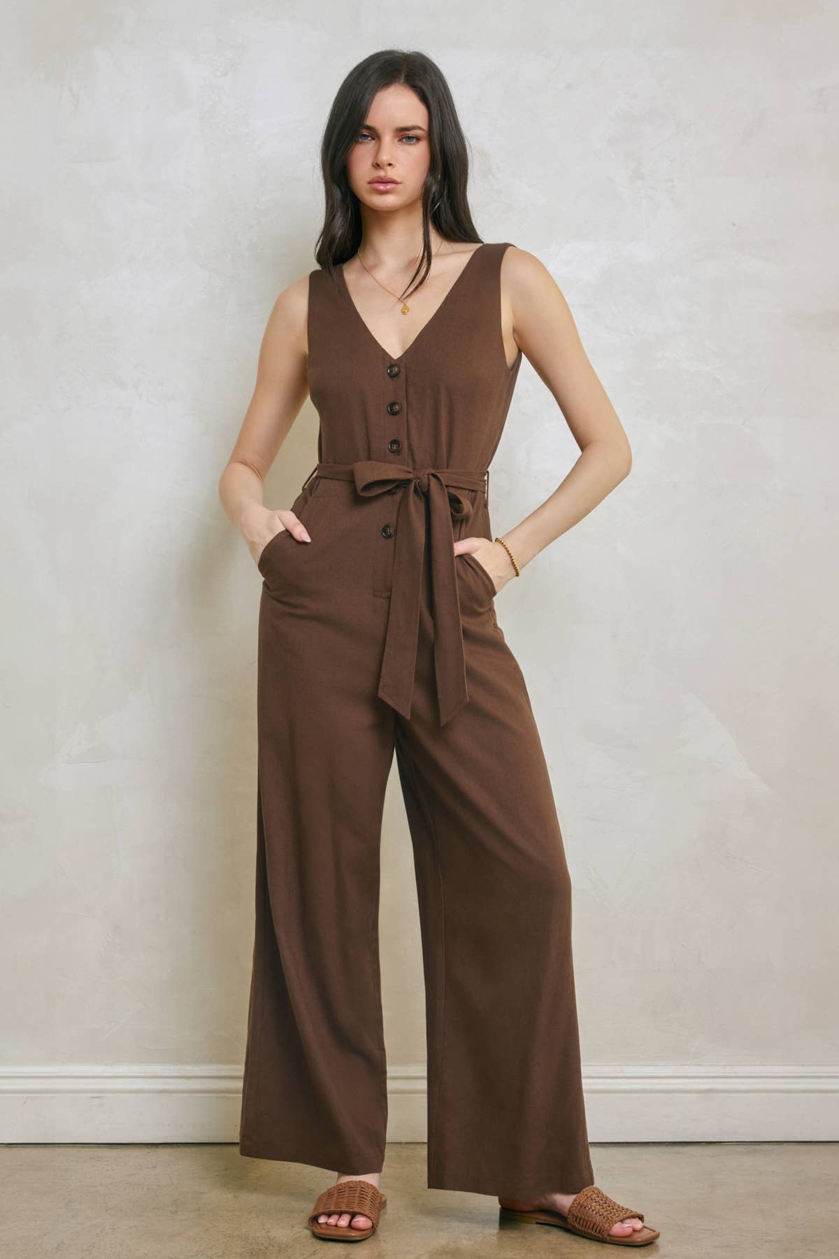 Vera Linen V-Neck Jumpsuit