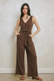 Vera Linen V-Neck Jumpsuit