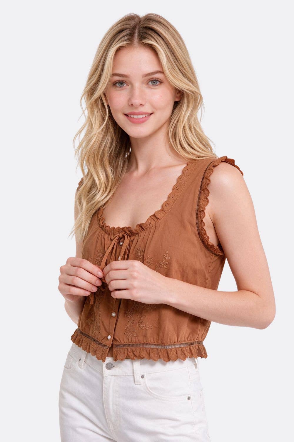 Dahlia Embroidered Eyelet Cotton Top