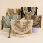 Arched Woven Straw Envelope Clutch