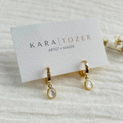 Mother of Pearl Charm Gold Huggie Hoops