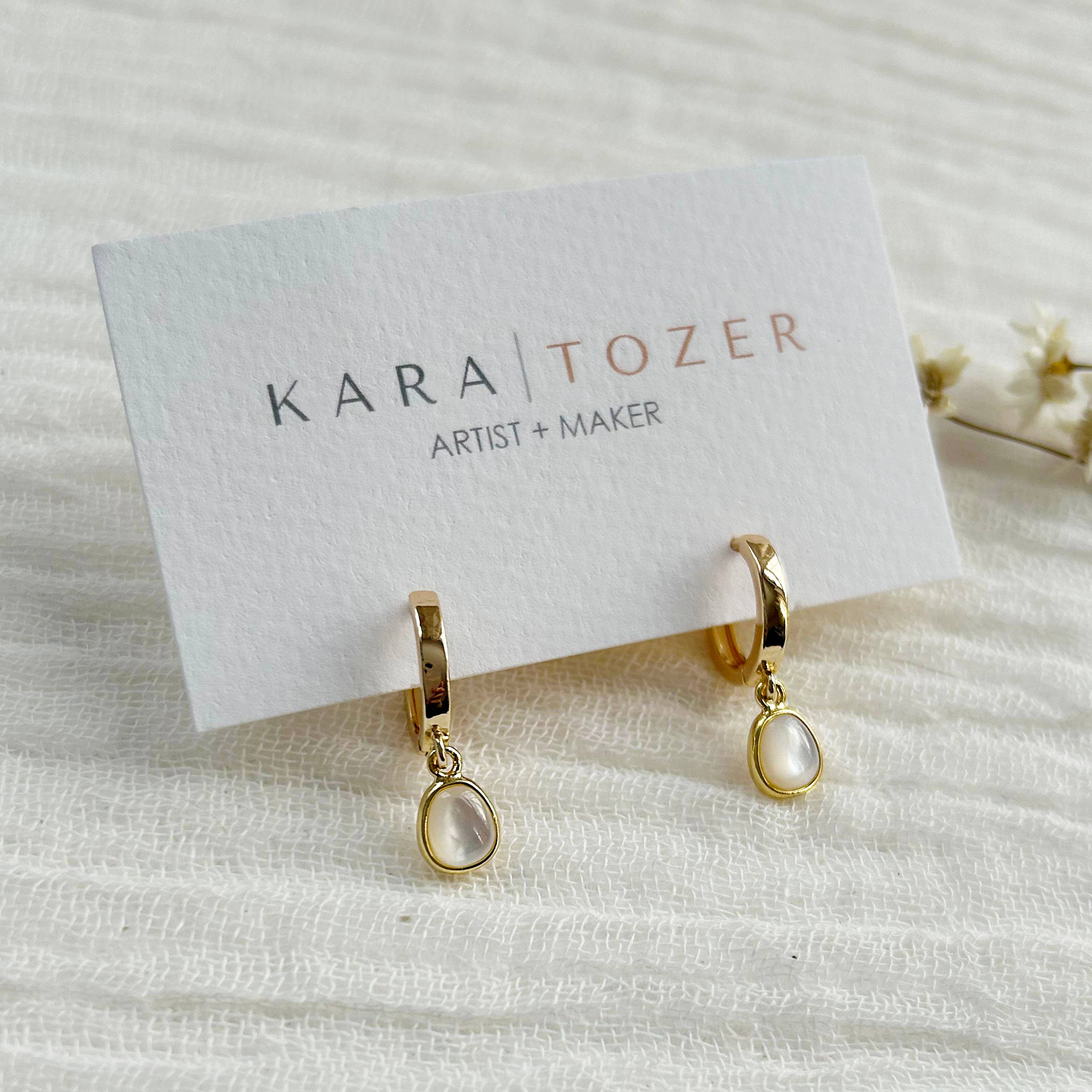 Mother of Pearl Charm Gold Huggie Hoops