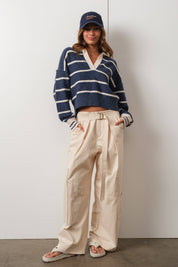 Sloane Striped Collared V-Neck Sweater