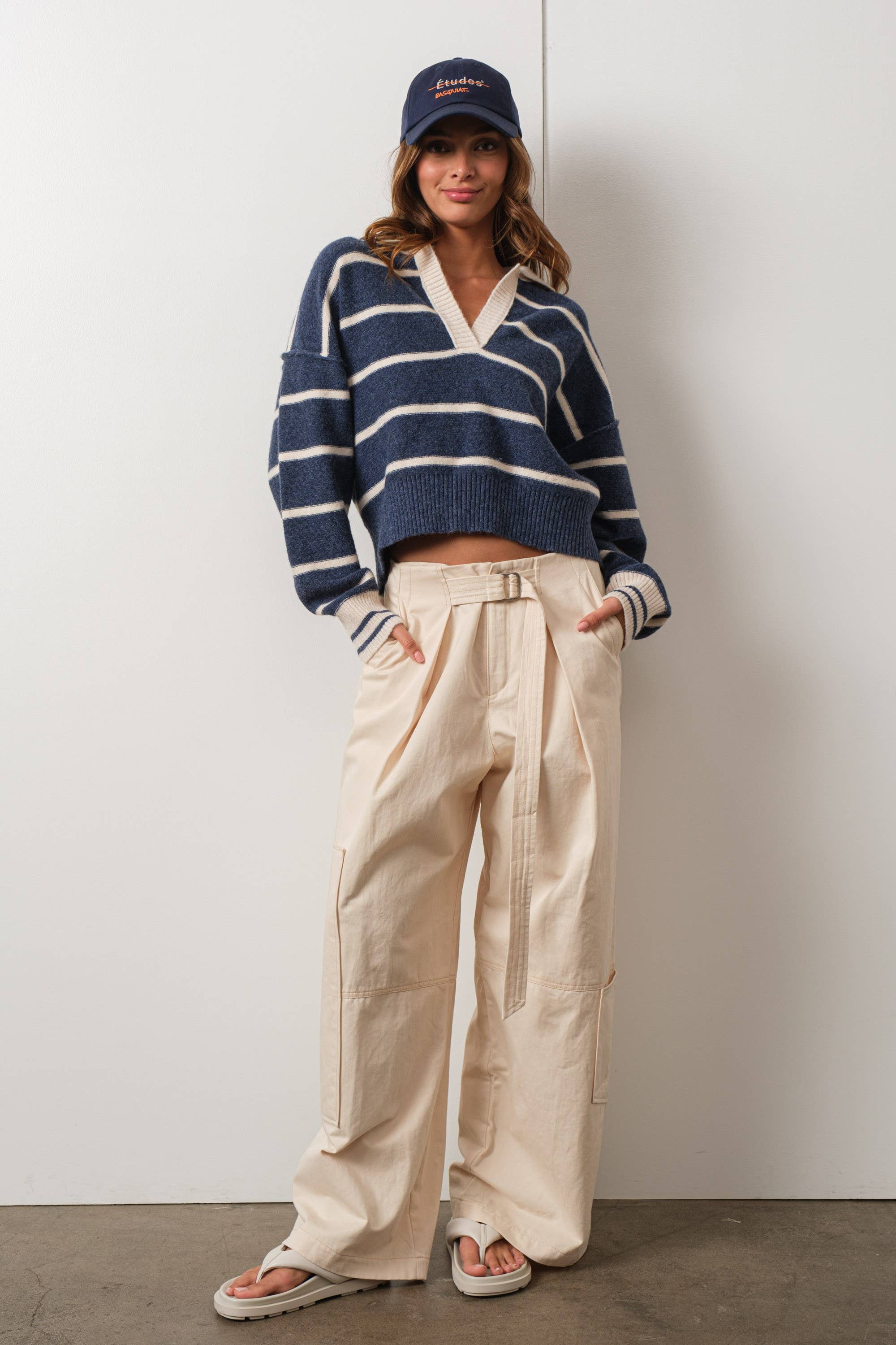 Sloane Striped Collared V-Neck Sweater