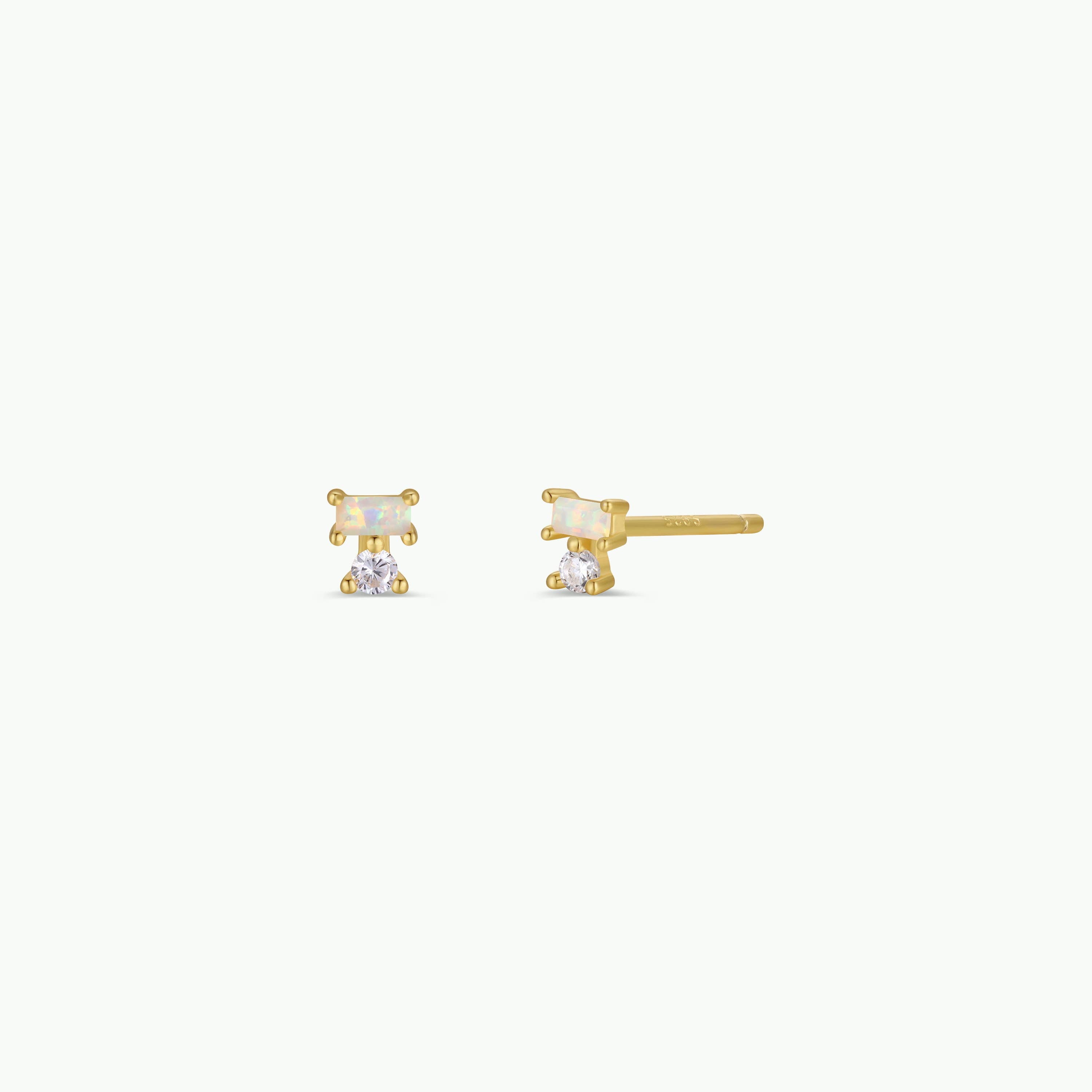 White Opal Double Stud Stack Earrings