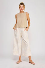 Button Collar Textured Linen Tank