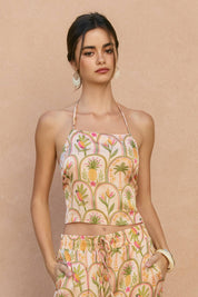 Ibiza Tropical Satin Halter Crop Top