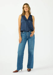 Romy Embroidered Satin Surplice Top