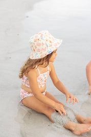 Sandy Seashells Pink Reversible Beach Baby Bucket Hat