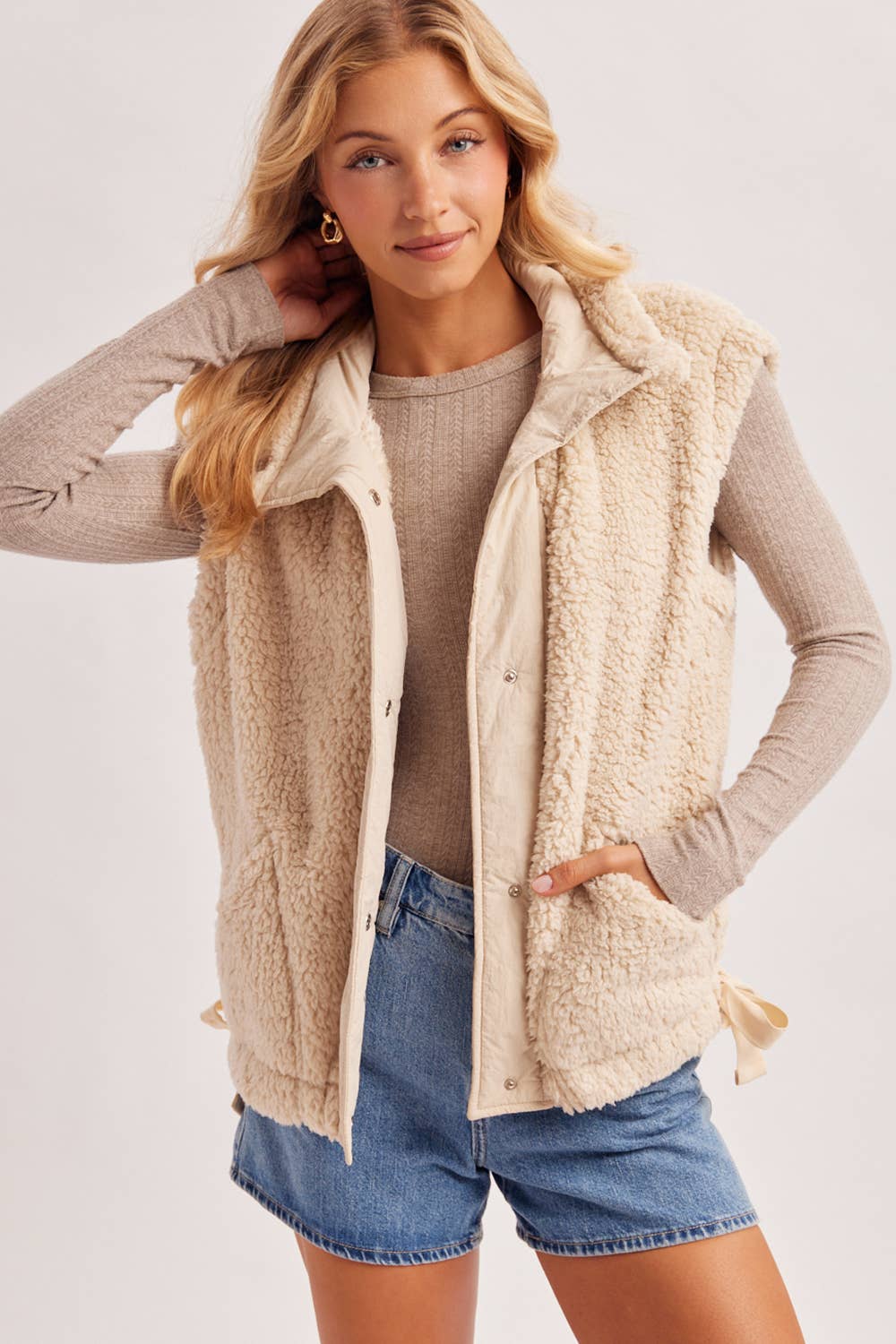 Hana Mock Neck Sherpa Vest