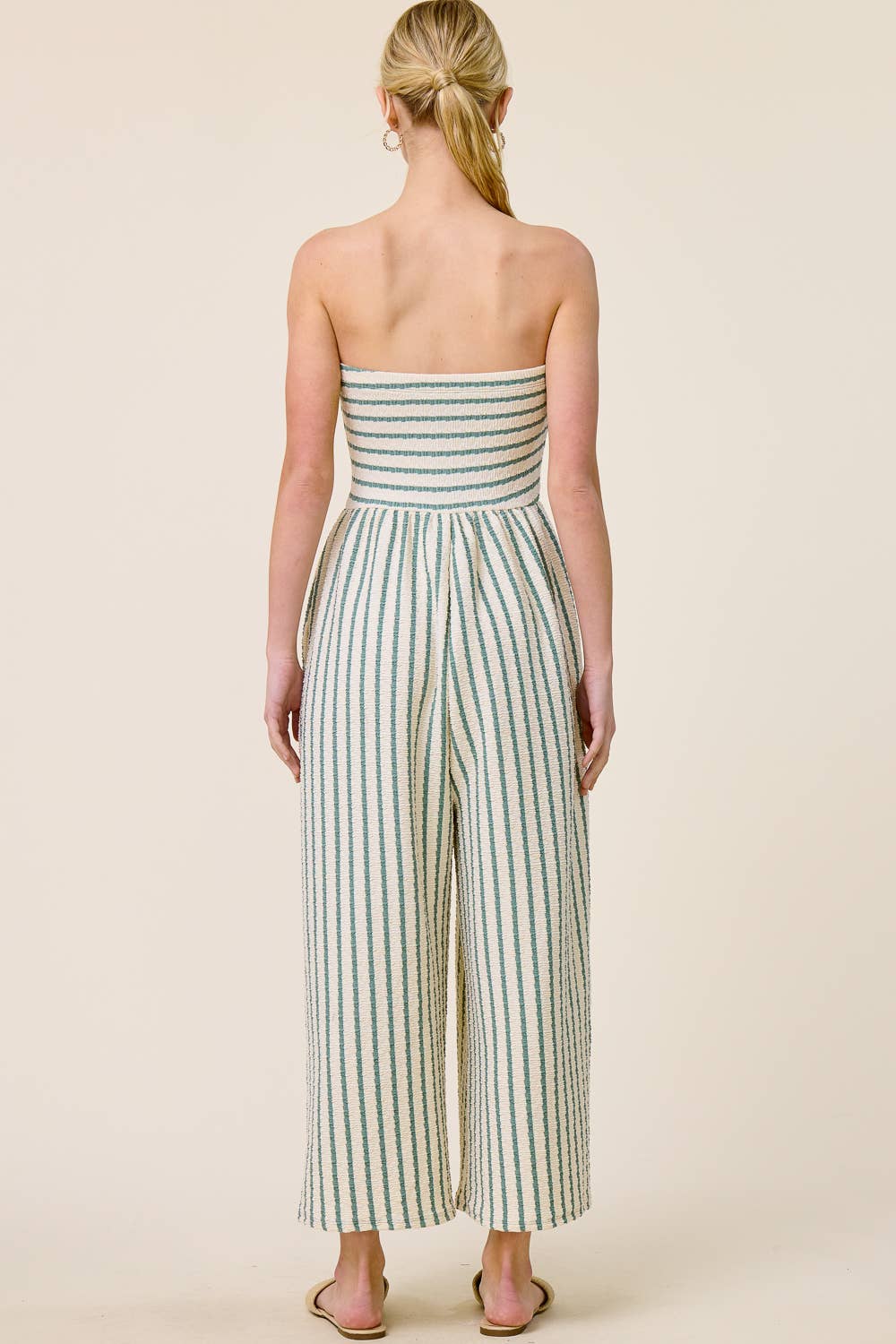 Striped Coastal Tie-Front Strapless Jumpsuit