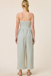 Striped Coastal Tie-Front Strapless Jumpsuit
