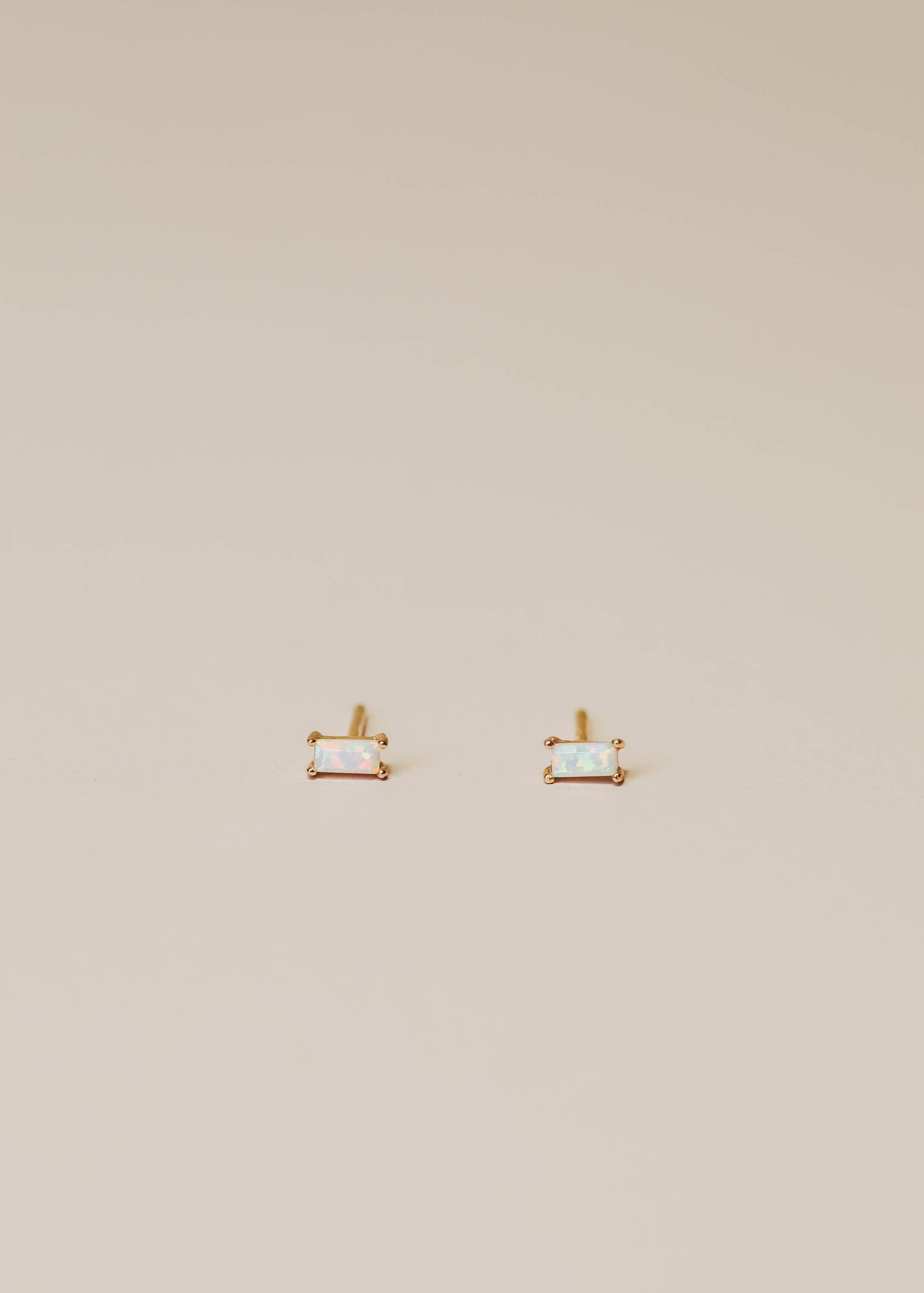 White Opal Baguette Stud Earrings