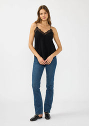 Linen Blend Spaghetti Strap Lace Trim Cami