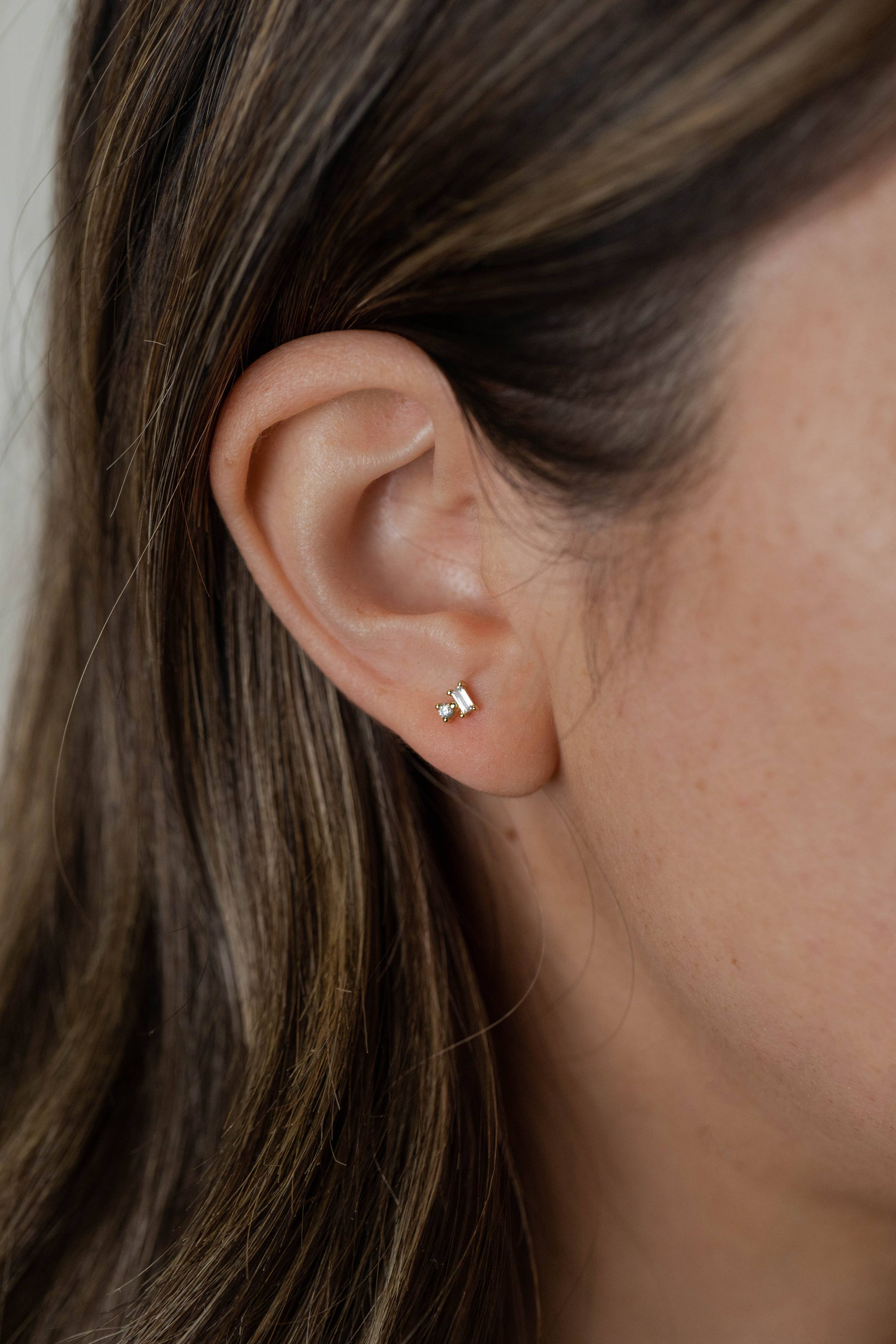 White CZ Double Stud Stack Earrings