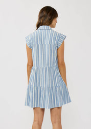 Striped Button-Down Tiered Mini Dress