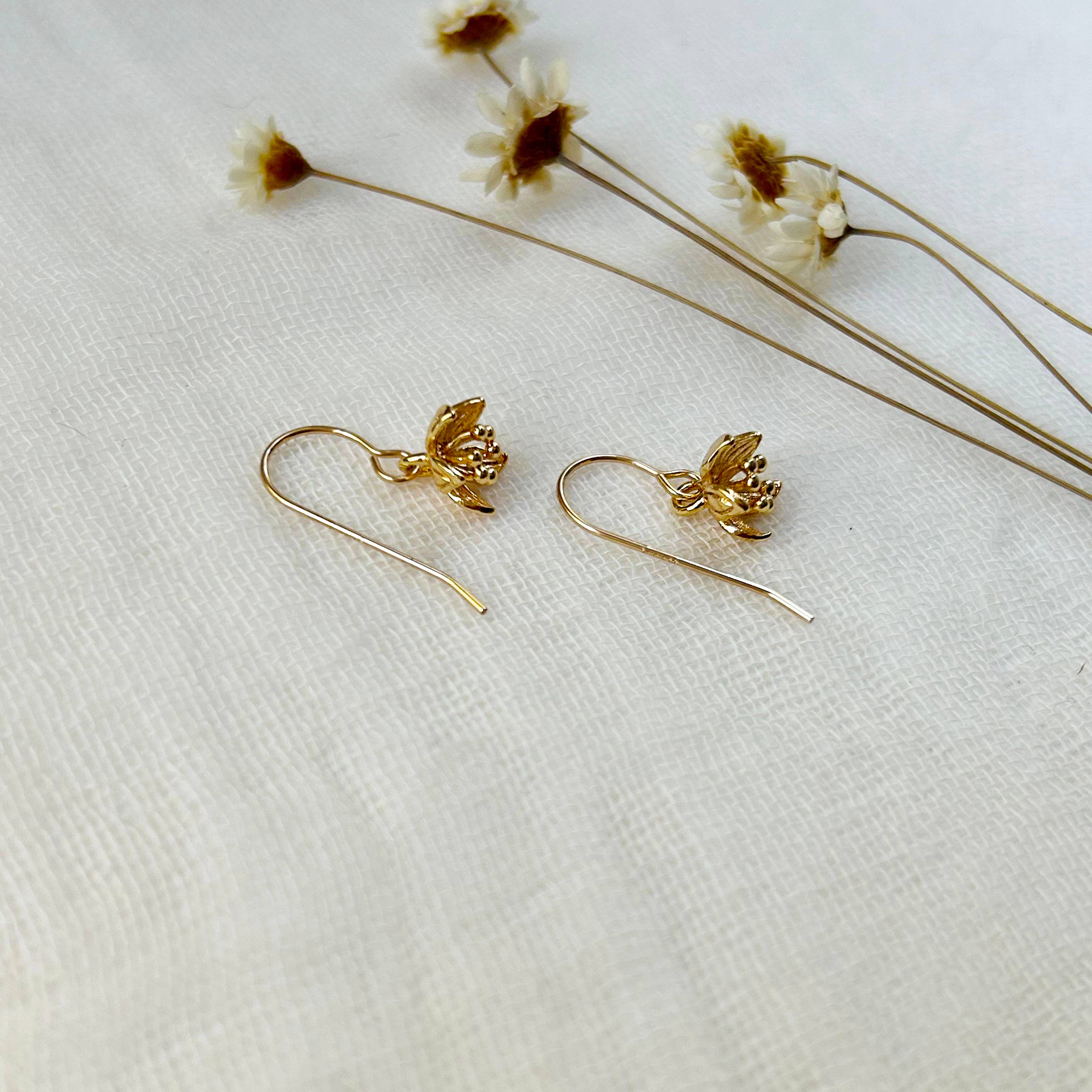 Gold Pressed Flower Dangle Earrings