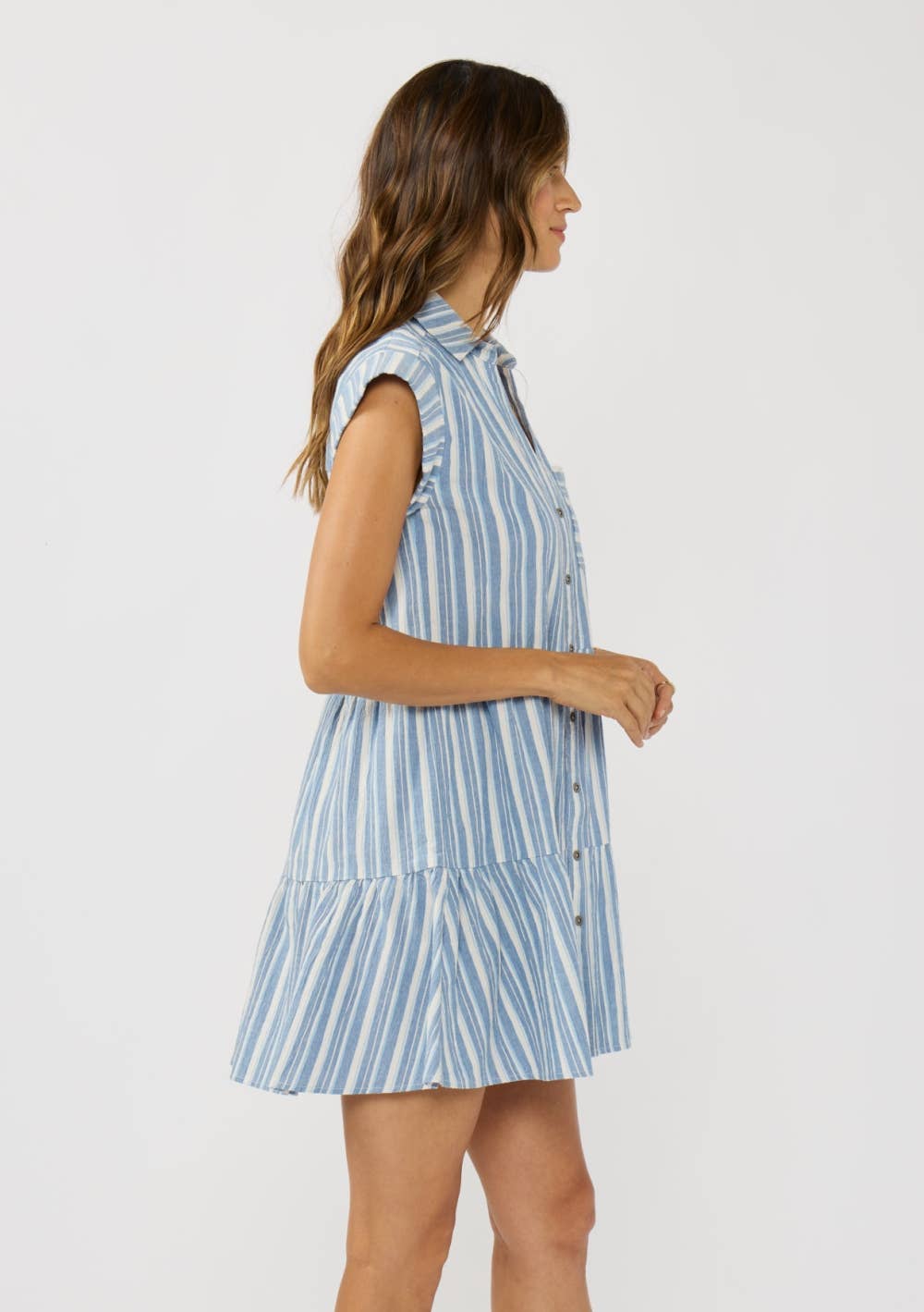 Striped Button-Down Tiered Mini Dress