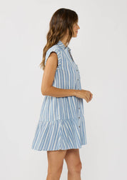 Striped Button-Down Tiered Mini Dress