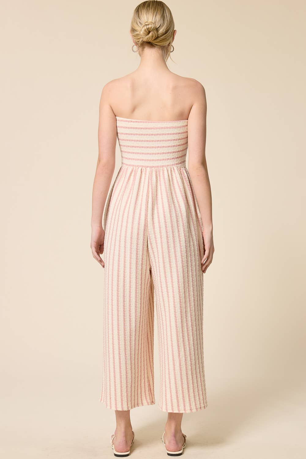 Striped Coastal Tie-Front Strapless Jumpsuit