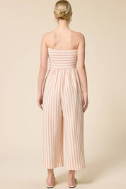 Striped Coastal Tie-Front Strapless Jumpsuit