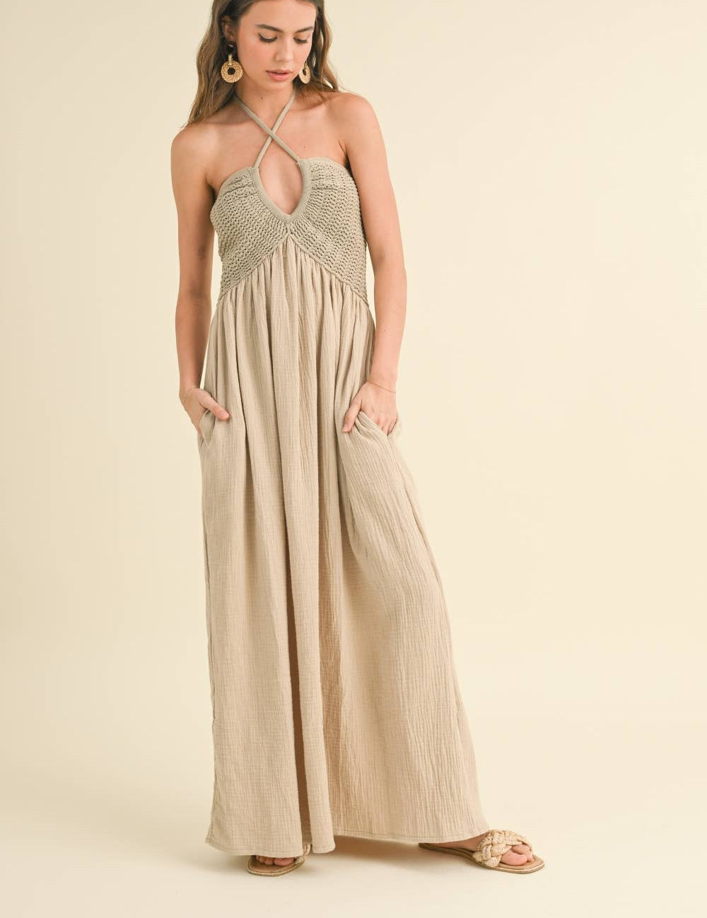 Thea Crochet Bodice Gauze Maxi Dress