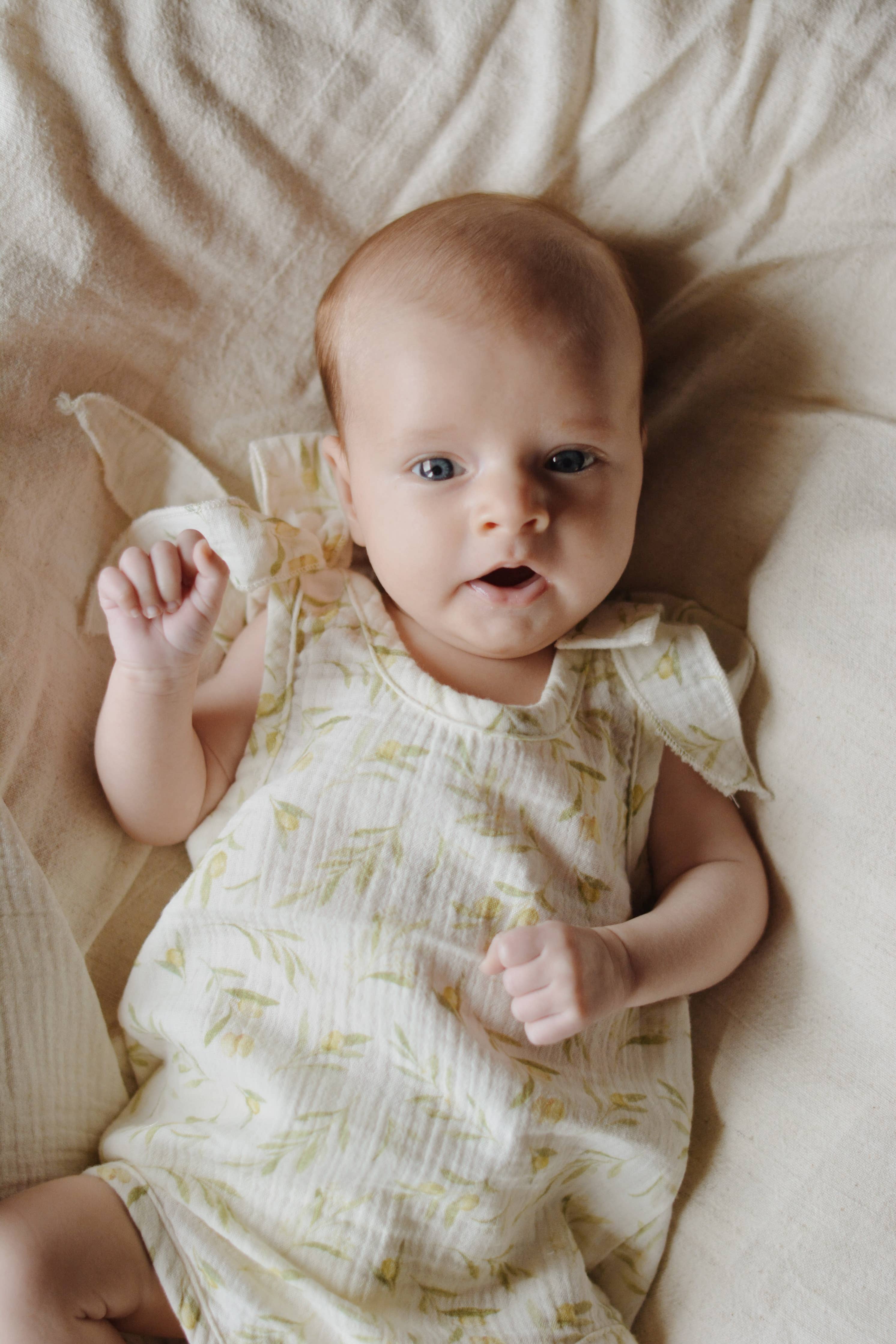 Baby Olives Pattern Muslin Romper 100% Cotton
