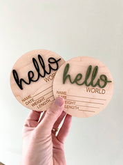 Hello World Announcement Wood Disc