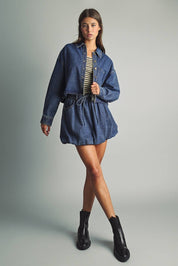 Sabine Indigo Denim Cropped Button Shirt