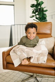 Taupe Checkered Plush Blanket
