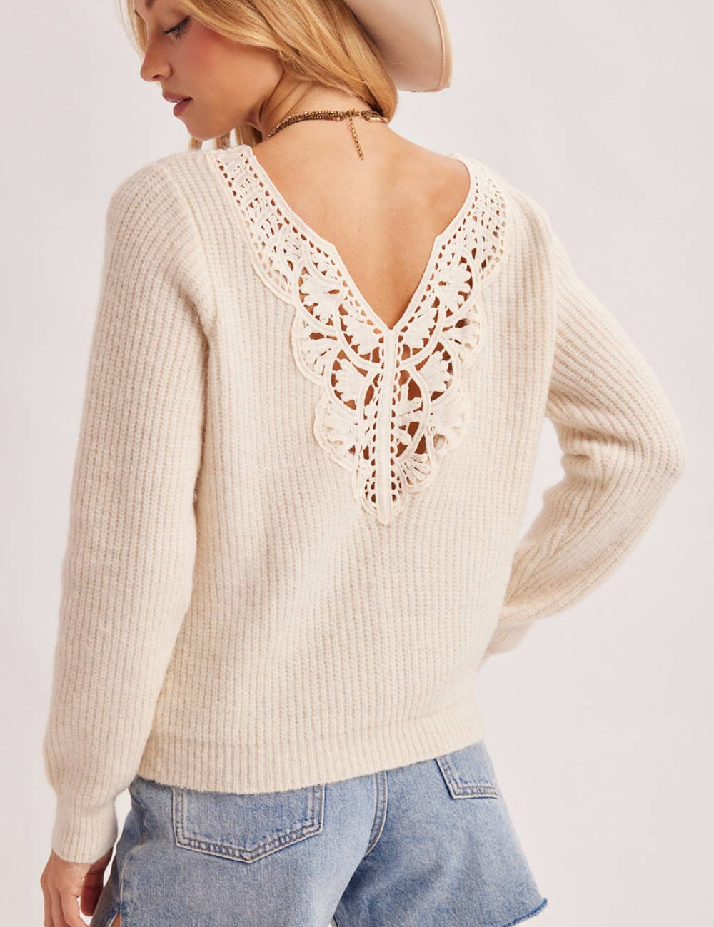 Esme Lace Back Ribbed Sweater