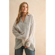 Classic Striped Cotton Button-Down Top