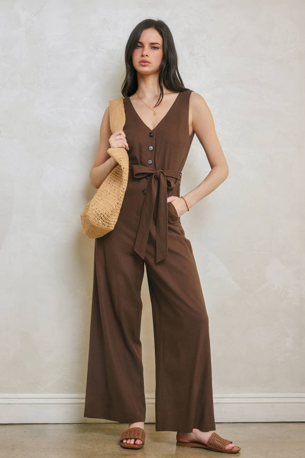 Vera Linen V-Neck Jumpsuit