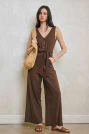 Vera Linen V-Neck Jumpsuit