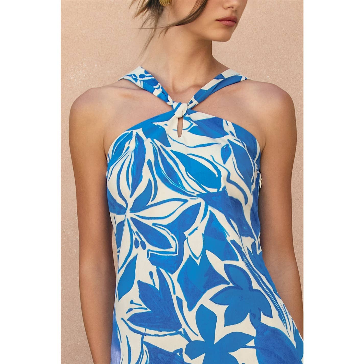 Floral Cotton Poplin Knot Halter Mini Dress