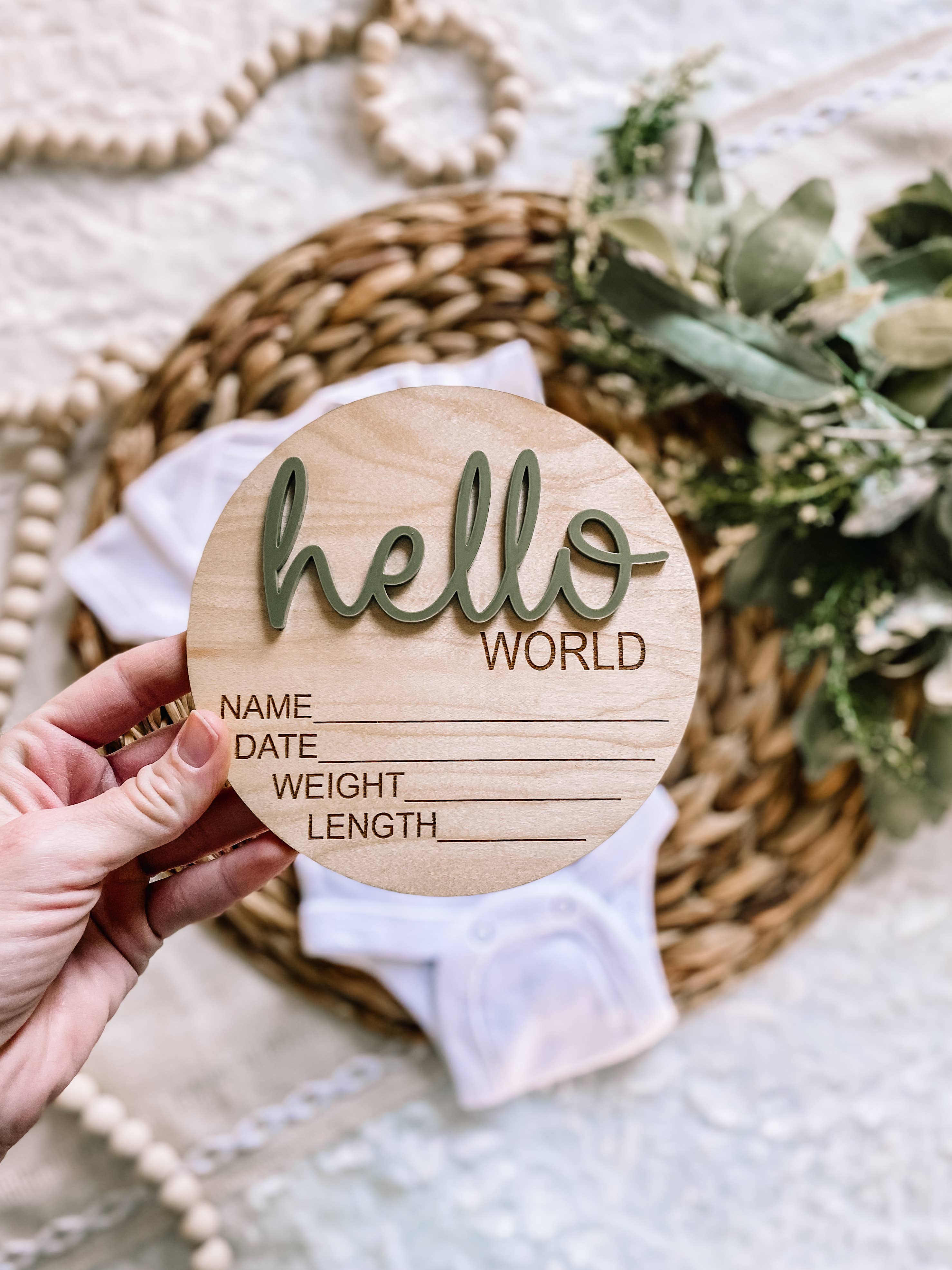 Hello World Announcement Wood Disc