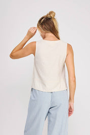Button Collar Textured Linen Tank