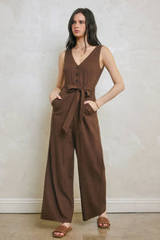 Vera Linen V-Neck Jumpsuit