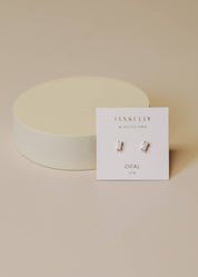 White Opal Baguette Stud Earrings