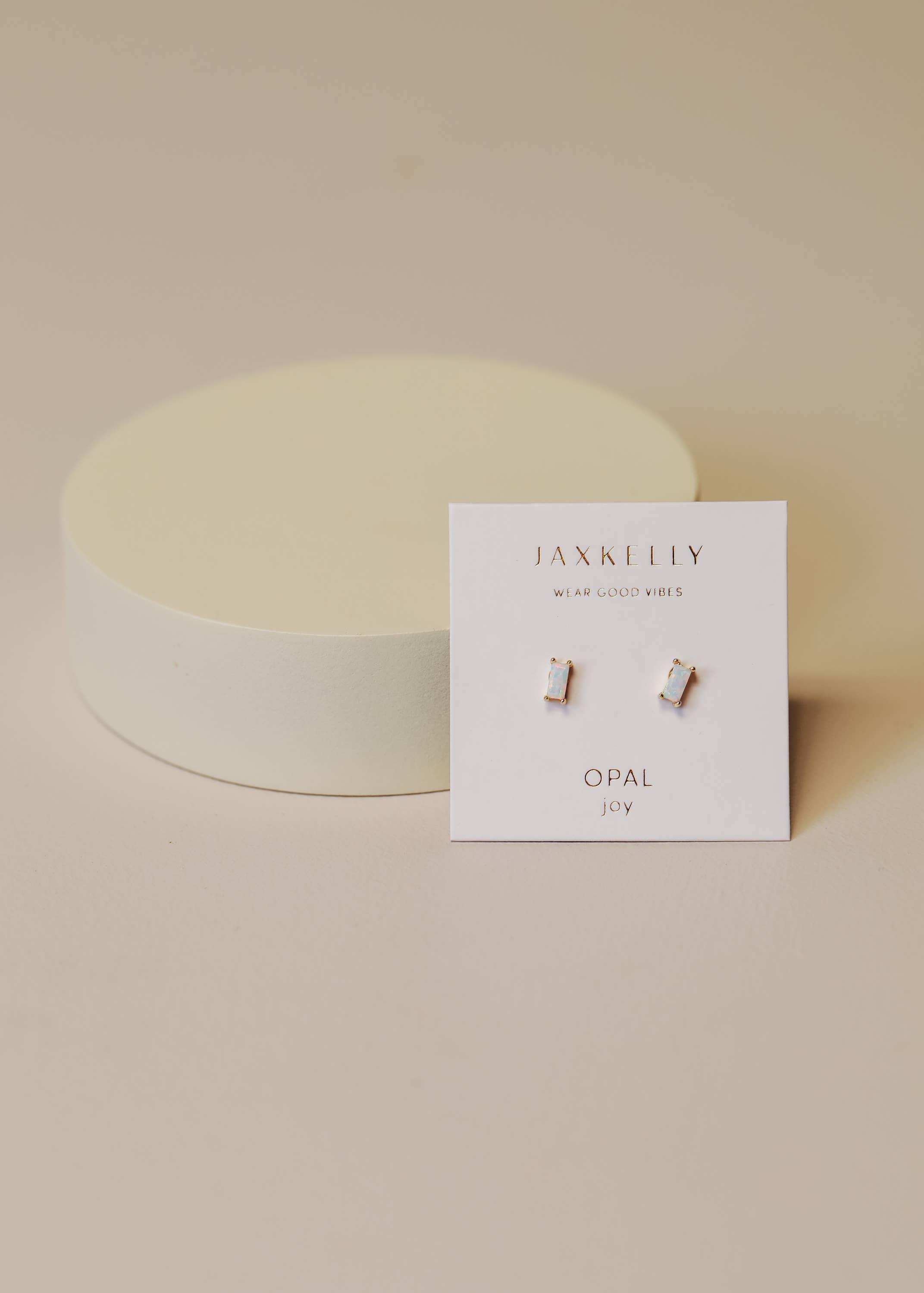 White Opal Baguette Stud Earrings