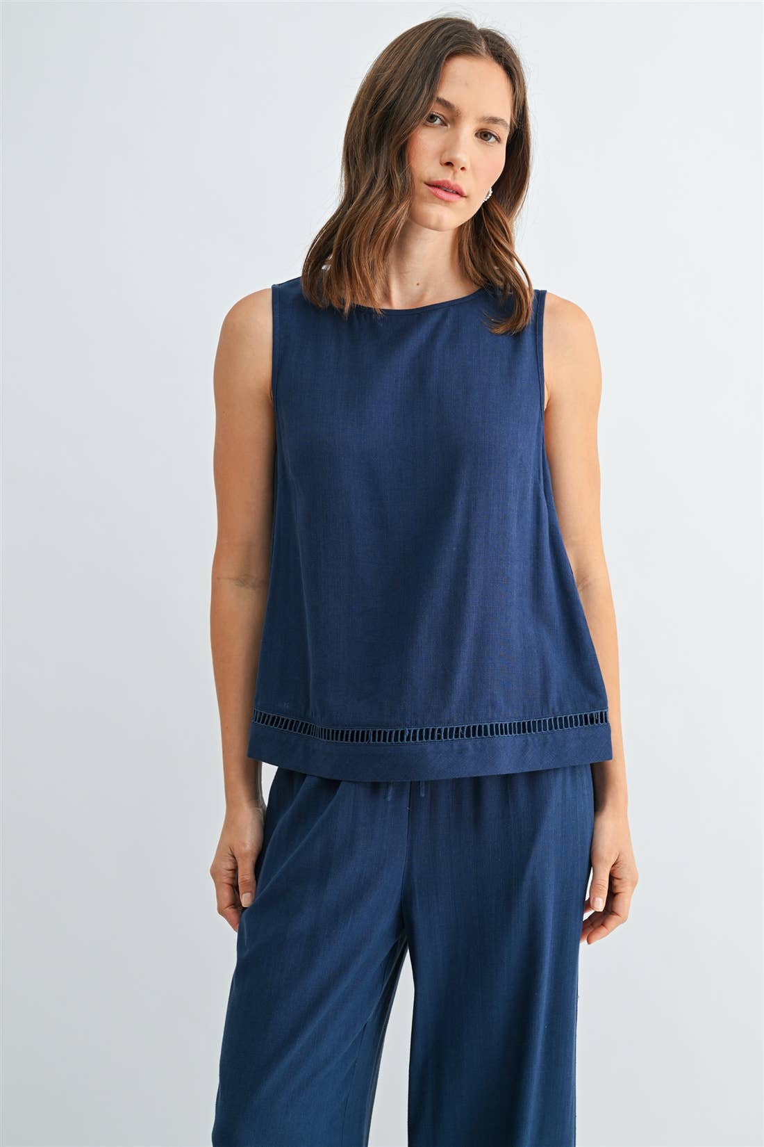 Tessa Trim Detail Linen Blend Tank