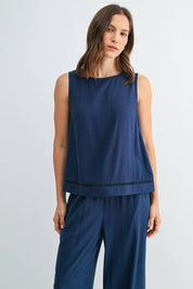 Tessa Trim Detail Linen Blend Tank