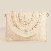 Shell Beaded Accent Paper Woven Envelope Clutch Bag