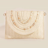 Shell Beaded Accent Paper Woven Envelope Clutch Bag