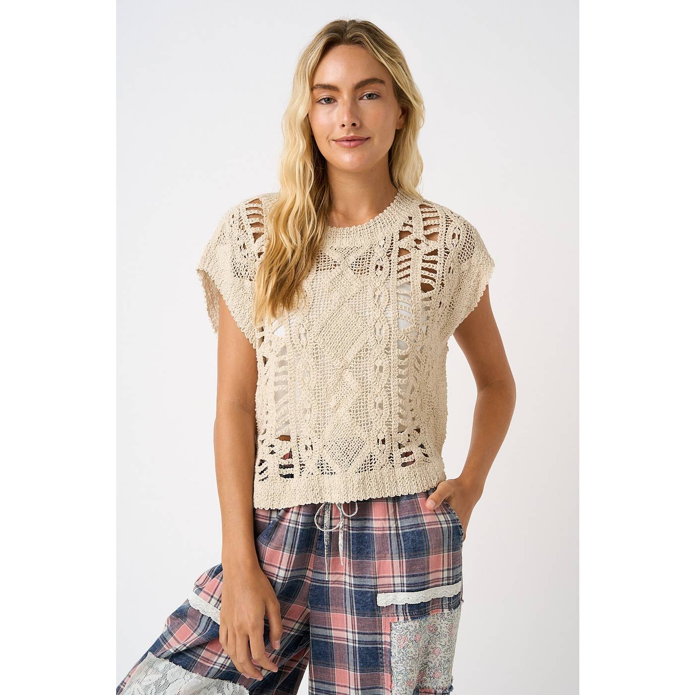 Kaia Crochet Open Knit Sweater Top