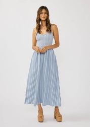 Striped Smocked Bodice Midi Dress