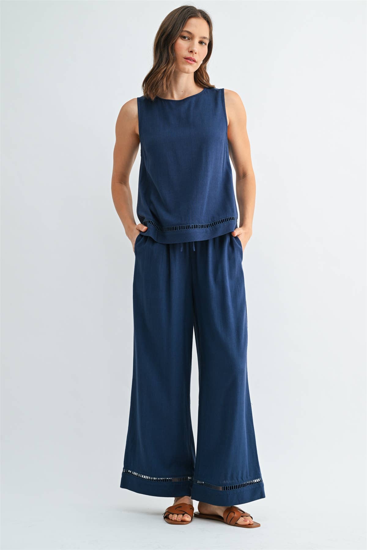 Tessa Trim Detail Linen Blend Tank